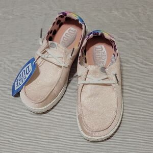 Hey Dude, Wendy Youth Sparkle, Pink Moccasins Soft Textile Slip-On